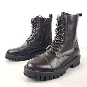 Journee Collection Lace Up Combat Boots Brown Ankle Booties Biker Lug Size 8